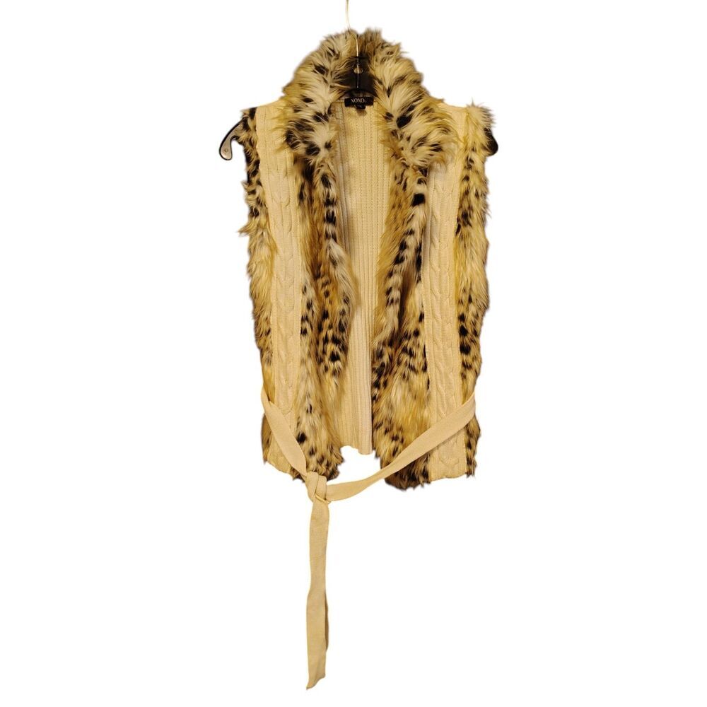 XOXO Cardigan Sweater with cheetah animal print faux fur